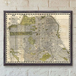 Vintage San Francisco Map Print - San Francisco City Map Art - San Francisco Art San Francisco Poster, California Map of San Francisco Decor