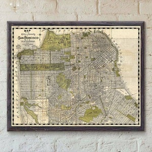 Vintage San Francisco Map Print - San Francisco City Map Art - San Francisco Art San Francisco Poster, California Map of San Francisco Decor