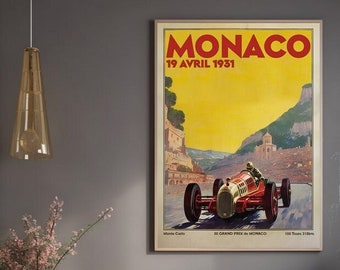 Vintage f1 racing Monaco 1931 Grand Prix Poster, Race Car Print, Race Fan Gift, Executive Office decor , Wall Decor, f1 gift idea