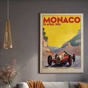 Vintage f1 racing Monaco 1931 Grand Prix Poster, Race Car Print, Race Fan Gift, Executive Office decor , Wall Decor, f1 gift idea