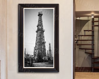 Old well Drilling Rig Photo Print oil well derrick oil gusher field  photo wall Photo steampunk Old Photograph Home decor energy poster