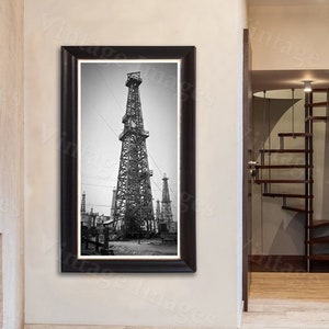 Old well Drilling Rig Photo Print oil well derrick oil gusher field  photo wall Photo steampunk Old Photograph Home decor energy poster