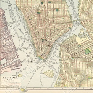 Oude New York Kaart City Map Enorme Vintage Historische 1910 New York City Nyc Oude Antieke Stijl Street Map stadsplattegrond Fine Art Print Giclee Poster