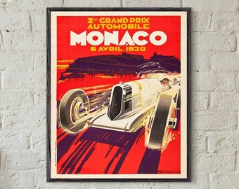 1930 Monaco Grand Prix Poster  Race Fan Gift, race car Fine Art Print  Formula 1 racing poster print, Wall Decor Garage decor gift for him