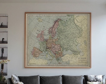 Old map of Europe up to 43"x 55" antique decor Style Decorative map Vintage map of Europe Antique Europe Map Europe Wall Art wall map