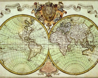 Old world map Restoration Style Giant Historic 1720 World Map Old Antique Fine Art Print Wall Decor