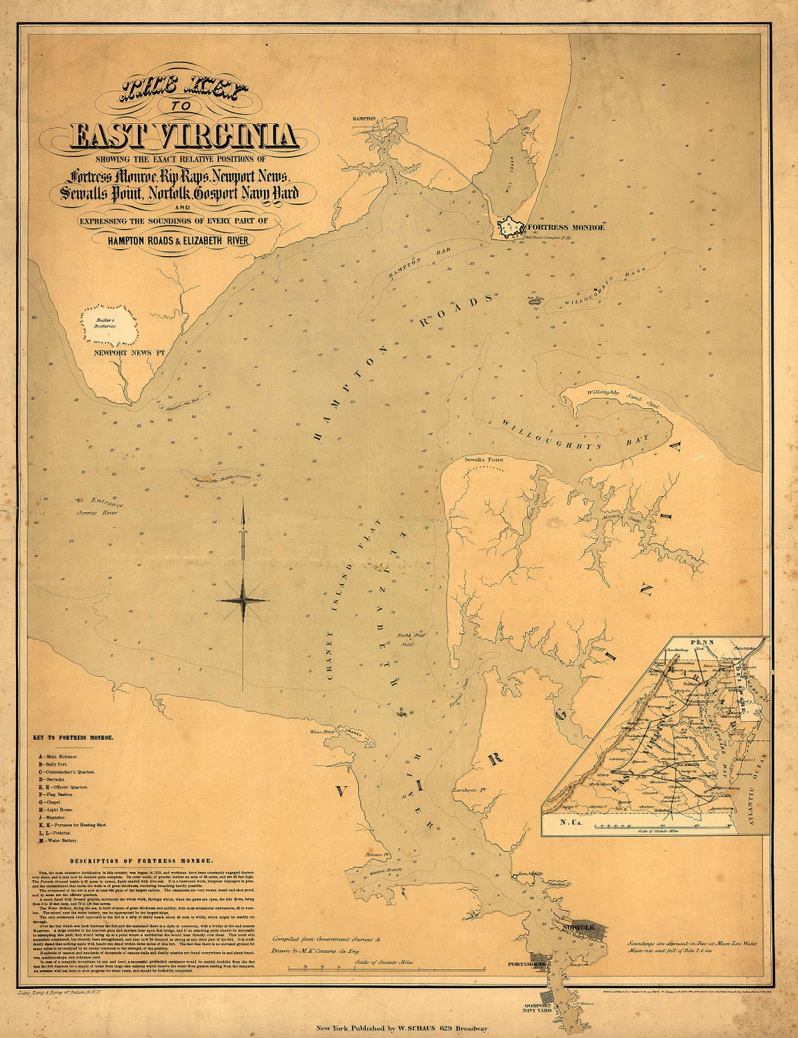 Map of Hampton Roads Antique Virginia Map Print Style Etsy