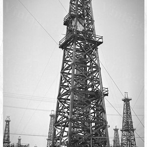 old historic oil well drill drilling rig derrick oil gusher field sepia tone photo wall Photo steampunk Old Photograph Home decor poster image 3