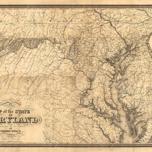 Map of Maryland Old Maryland Map, Maryland Vintage Map, 1841 Restoration decorator Style Maryland Wall art Maryland Map Chesapeake Bay map