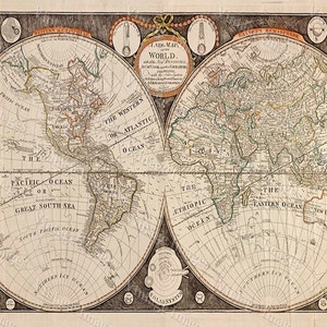 Old World Map Giant Historic map 1799 Thomas Kitchen World Atlas Map   Antique Style wall Map Of The World Fine Art Print