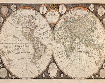 Old World Map Giant Historic map 1799 Thomas Kitchen World Atlas Map   Antique Style wall Map Of The World Fine Art Print