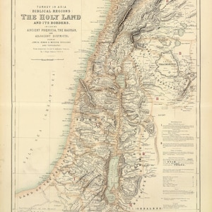 Carte de Terre Sainte, 1872, carte de la Palestine, régions bibliques, style restauration antique, carte murale de Jérusalem, carte vintage, décoration d'intérieur, cadeau de pendaison de crémaillère