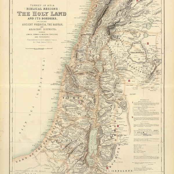 Holy Land map 1872 Map of Palestine Biblical Regions Antique Restoration Style Jerusalem Wall Map Vintage Map Home Decor housewarming Gift