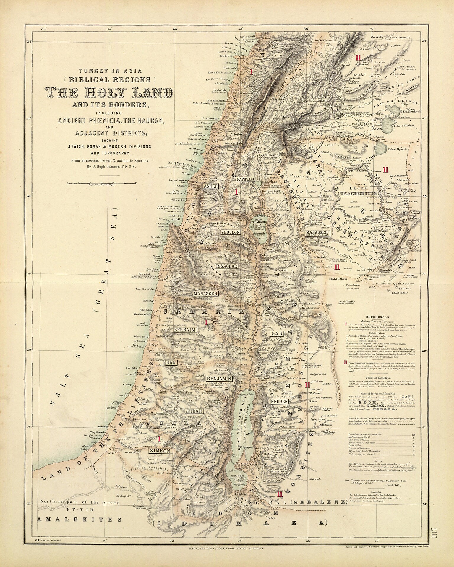 1881 Old Testament Bible Map Of Palestine Poster | Vintage Wall Art | Unframed Reproduction