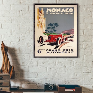 Monaco 1934 Grand Prix Vintage Poster, Race Car Wall Art Print, Race Fan Gift, Executive Office decor , Large Monaco Motor Racing Wall Decor