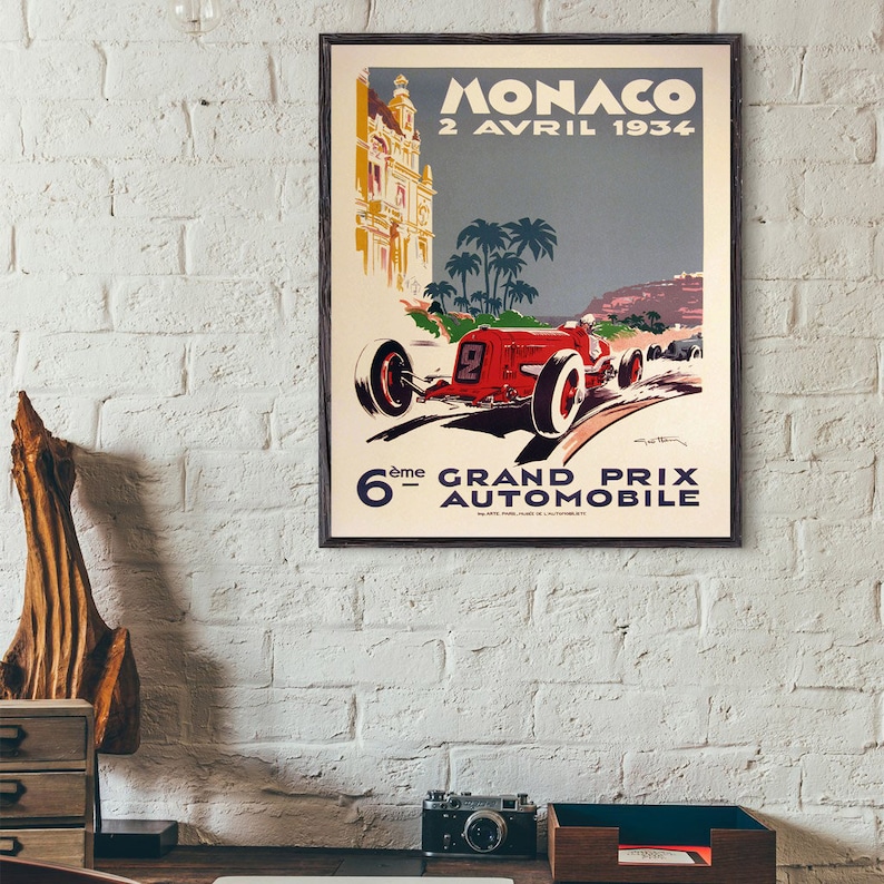 1934 Monaco Grand Prix Poster, Race Fan Gift, Fine Art Print, Formula 1 racing poster print, Wall Decor image 9