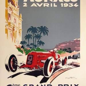 1934 Monaco Grand Prix Poster, Race Fan Gift, Fine Art Print, Formula 1 racing poster print, Wall Decor image 2