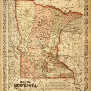Kaart van Minnesota 1860 kaart van MN vintage kaarten restauratie stijl kaart antieke Minnesota kaart muur kaart decor nieuw huis housewarming cadeau kaartkunst
