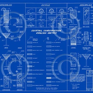 Cocktail blueprint Chart Martini construction Print recipe layout blueprint bar art drafting type fine art print poster