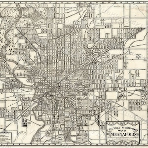 Indianapolis Bicycle Map Large 1899 Vintage Historic Indianapolis Map Restoration decor old Style wall Map Indiana Fine art Print Poster