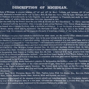 Michigan map, vintage 1856 old map of Michigan, Old Antique Restoration Decor Blueprint Style wall Map, Lake Michigan map. Fine Art Map image 3