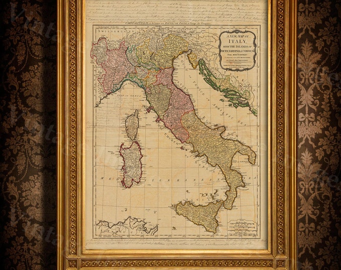 Old map of Italy (1794) Italian map in 5 sizes up to 43"x55" Restoration decorator Style Vintage map of Italy, Antique Home Decor Wall map