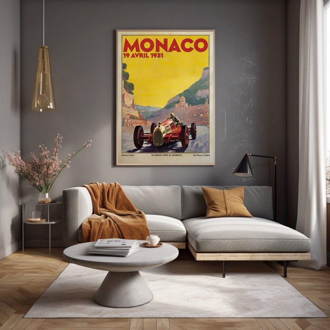 Vintage F1 Racing Monaco 1931 Grand Prix Poster, Race Car Print