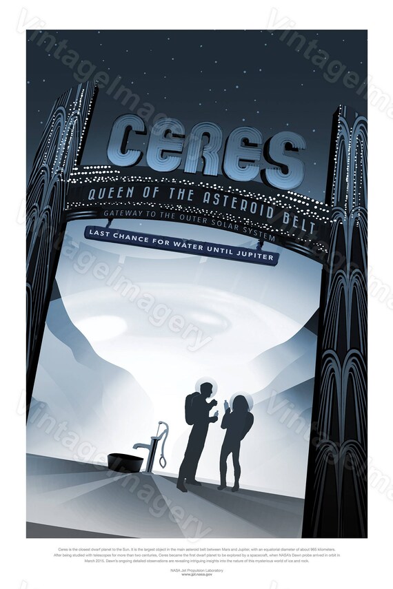 Ceres - Queen of the Asteroid Belt - NASA JPL Space Tourism Travel Poster Ceres - Queen of the Asteroid Belt - NASA JPL Space Tourism Travel Poster