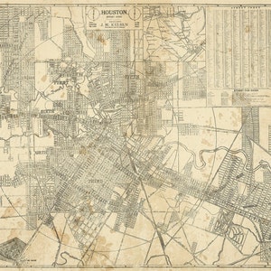 HOUSTON Map, TEXAS Old Map of Houston, Houston TX, Houston city Map, Vintage Map, Old Texas City map, Map of Texas six sizes up to 43 x 49 image 1