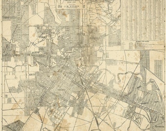 HOUSTON Map, TEXAS Old Map of Houston, Houston TX, Houston city Map, Vintage Map, Old Texas City map, Map of Texas six sizes up to 43" x 49"