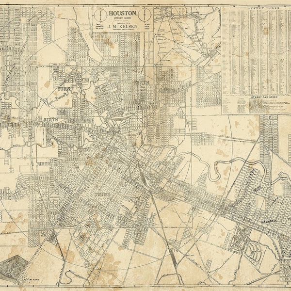 HOUSTON Map, TEXAS Old Map of Houston, Houston TX, Houston city Map, Vintage Map, Old Texas City map, Map of Texas six sizes up to 43" x 49"