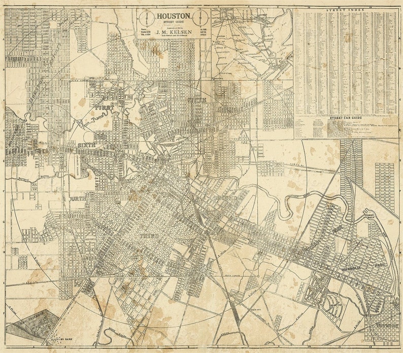 HOUSTON Map, TEXAS Old Map of Houston, Houston TX, Houston city Map, Vintage Map, Old Texas City map, Map of Texas six sizes up to 43 x 49 image 1
