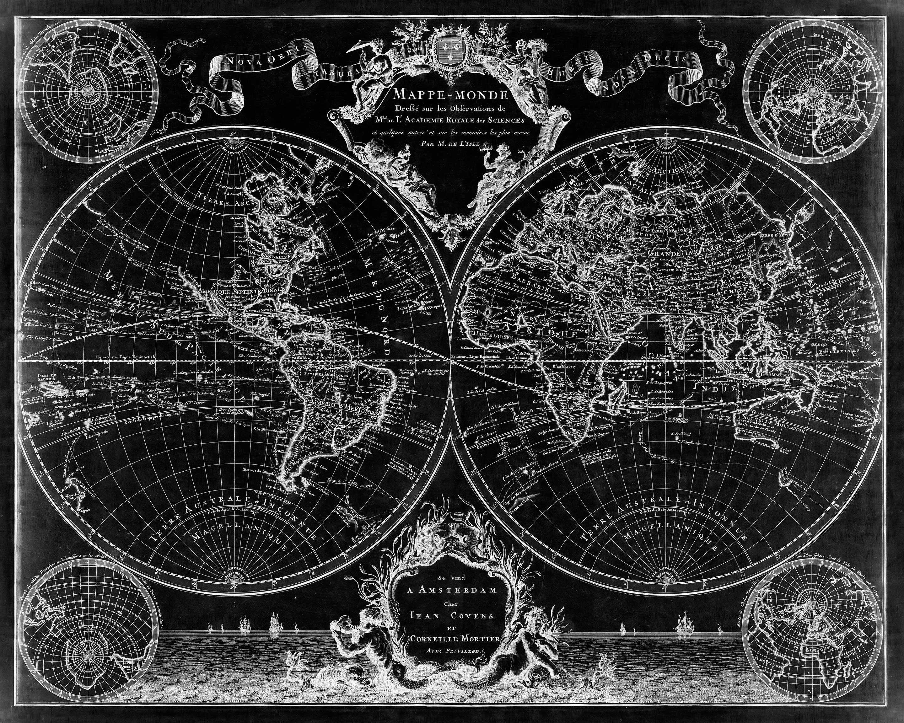 1720 Old World Mapblack Map Wall Art Historic Map Antique Style Map