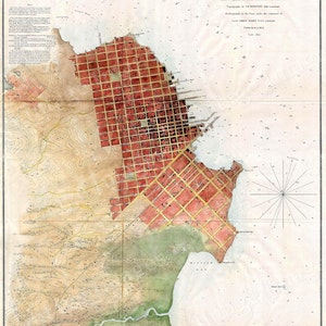 Vintage Watercolor Map of San Francisco 1853 - Fine Art Print for Bay Area Wedding or Housewarming Gift ideas