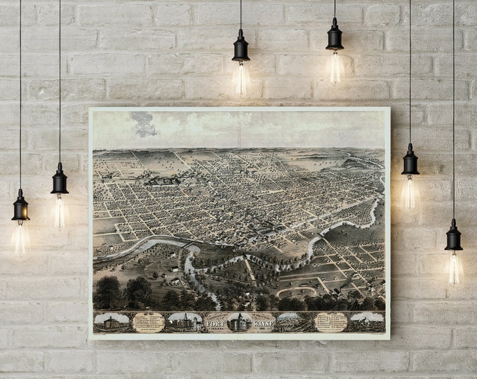 Antique 1868 Fort Wayne, Indiana Map - Perfect Housewarming Gift idea for Resident or Native - Fine Art Print for home or office Wall Decor