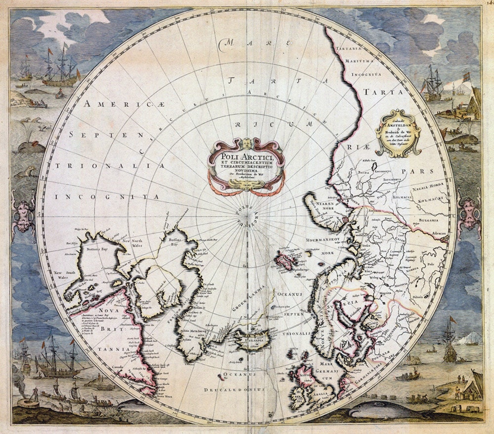 Arctic Circle On World Map Huge Vintage Arctic Circle Map Historic Old World Map Of - Etsy