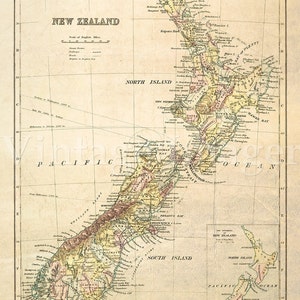 Mapa antigo da Nova Zelândia de 1881 Mapa antigo da Nova Zelândia. Mapa de parede vintage da Nova Zelândia, decoração de casa, impressão artística, mapa histórico, reprodução de mapa