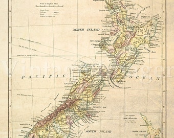 Antique New Zealand map 1881 Old map of New Zealand. Vintage New Zealand wall map home decor fine art print Historical Map map reproduction