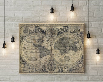 Vintage Old World Map 1626 Old map Antique Restoration decorator Style World Map Fine Art Print Old map of the world map Wall Decor Map Art