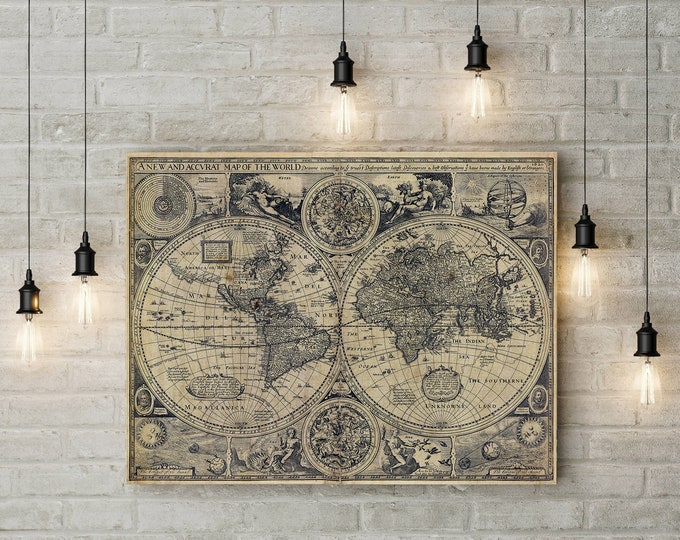 Vintage Old World Map 1626 Old map Antique Restoration decorator Style World Map Fine Art Print Old map of the world map Wall Decor Map Art