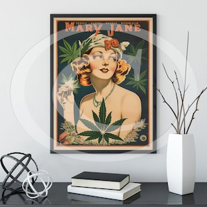 Poster vintage di marijuana, stampa Mary Jane retrò Boho Wall Art, stampa artistica retrò Boho Wall Art, idea regalo per dispensario di cannabis immagine 8