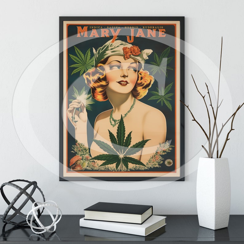Poster vintage di marijuana, stampa Mary Jane retrò Boho Wall Art, stampa artistica retrò Boho Wall Art, idea regalo per dispensario di cannabis immagine 8