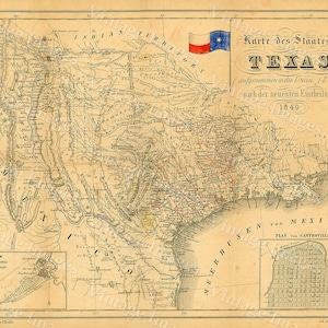 1849 Map of Texas Old Texas Map, TEXAS, Map of Texas, Vintage Map, Restoration decorator Style Texas Wall art German Map Of Texas Wall Art image 1