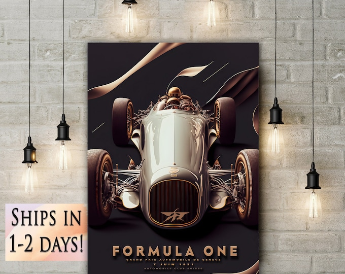 1931 Formula 1 Vintage Poster, Race Car Wall Art Print, Race Fan Gift, Executive Office decor, Grand Prix de Suisse Motor Racing Wall Decor
