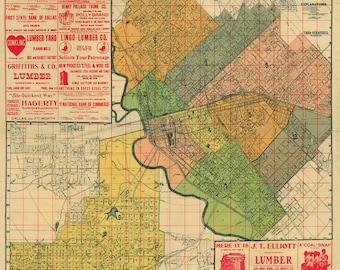 Old Dallas Texas Map Vintage Historical map Antique Restoration Style Map of Dallas Texas Wall Map Texas Map Home decor Texas art