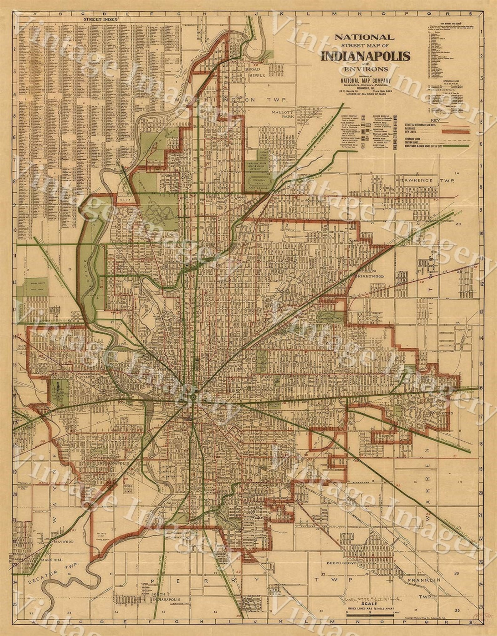 Large Indianapolis Map Historic 1921 Old Antique Restoration  Etsy