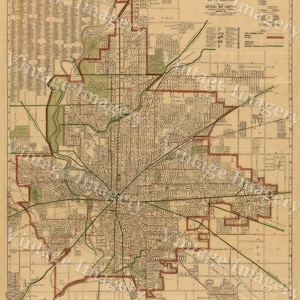 Indianapolis Karte 1921 Alte Antike Indianapolis Straßenkarte von der National Map Company Fine Art Print Wanddekoration