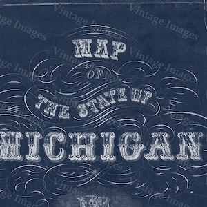 Michigan map, vintage 1856 old map of Michigan, Old Antique Restoration Decor Blueprint Style wall Map, Lake Michigan map. Fine Art Map