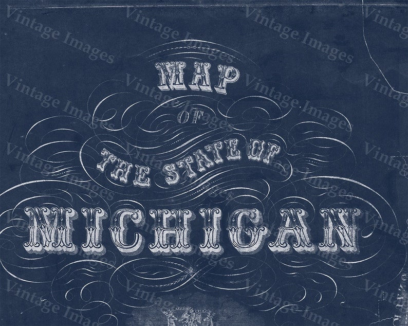 Michigan map, vintage 1856 old map of Michigan, Old Antique Restoration Decor Blueprint Style wall Map, Lake Michigan map. Fine Art Map image 1