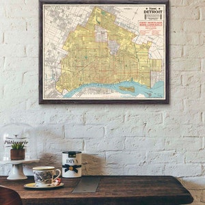 Detroit Vintage Karte Druck Motor City Karte 1919 Detroit Karte Michigan Karte Kunst Detroit Stadt Straße Karte Poster Vintage Geschenk Karte HousewarmingGeschenk